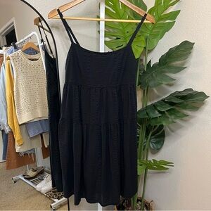 🖤✨ Black Tiered Dobby Mini Dress | Adjustable Straps | Size M